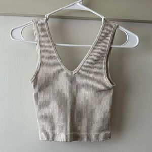 Ribbed V-Neck Cream Tank Top